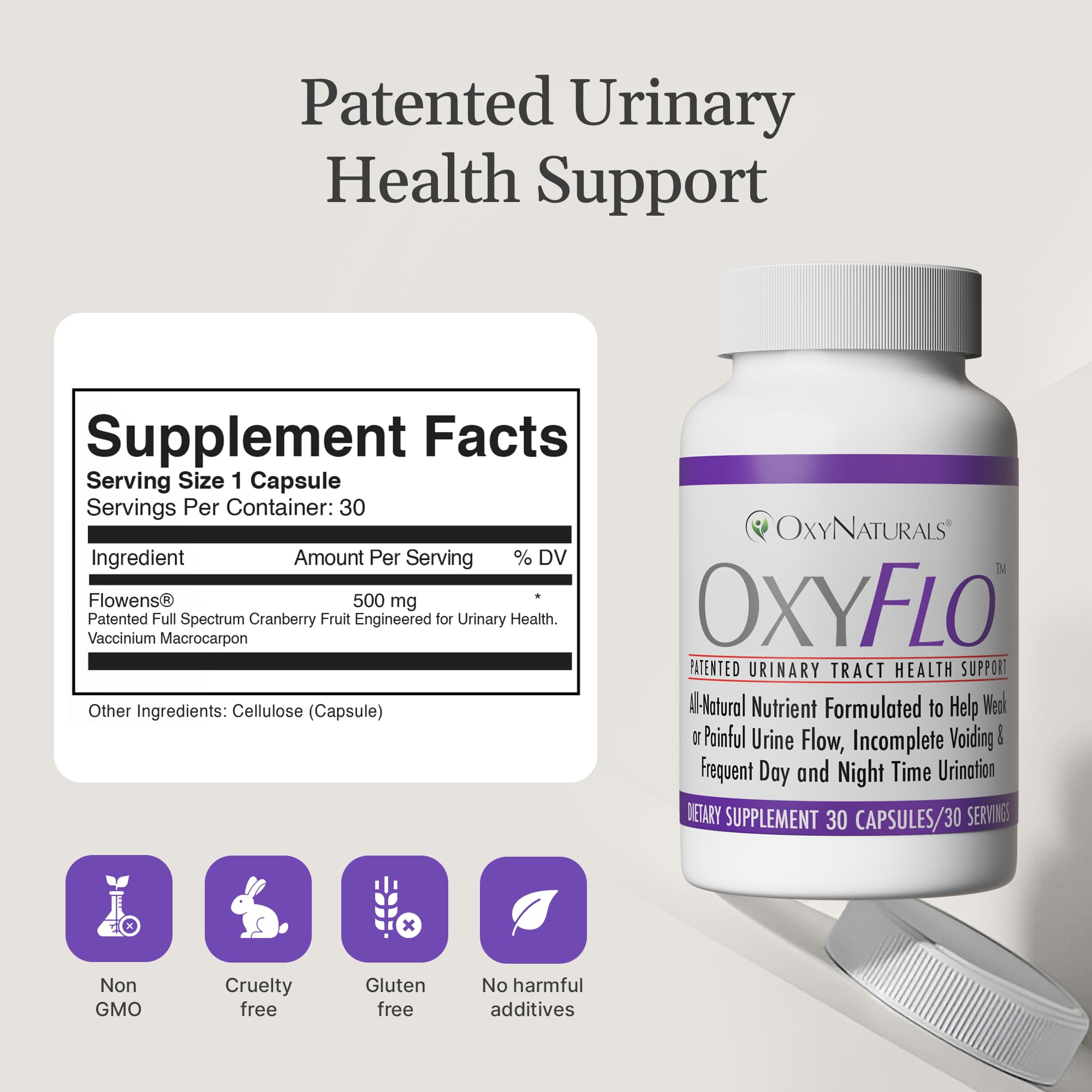 OxyNaturals Flowens – extrait de canneberge soutenant le confort urinaire.