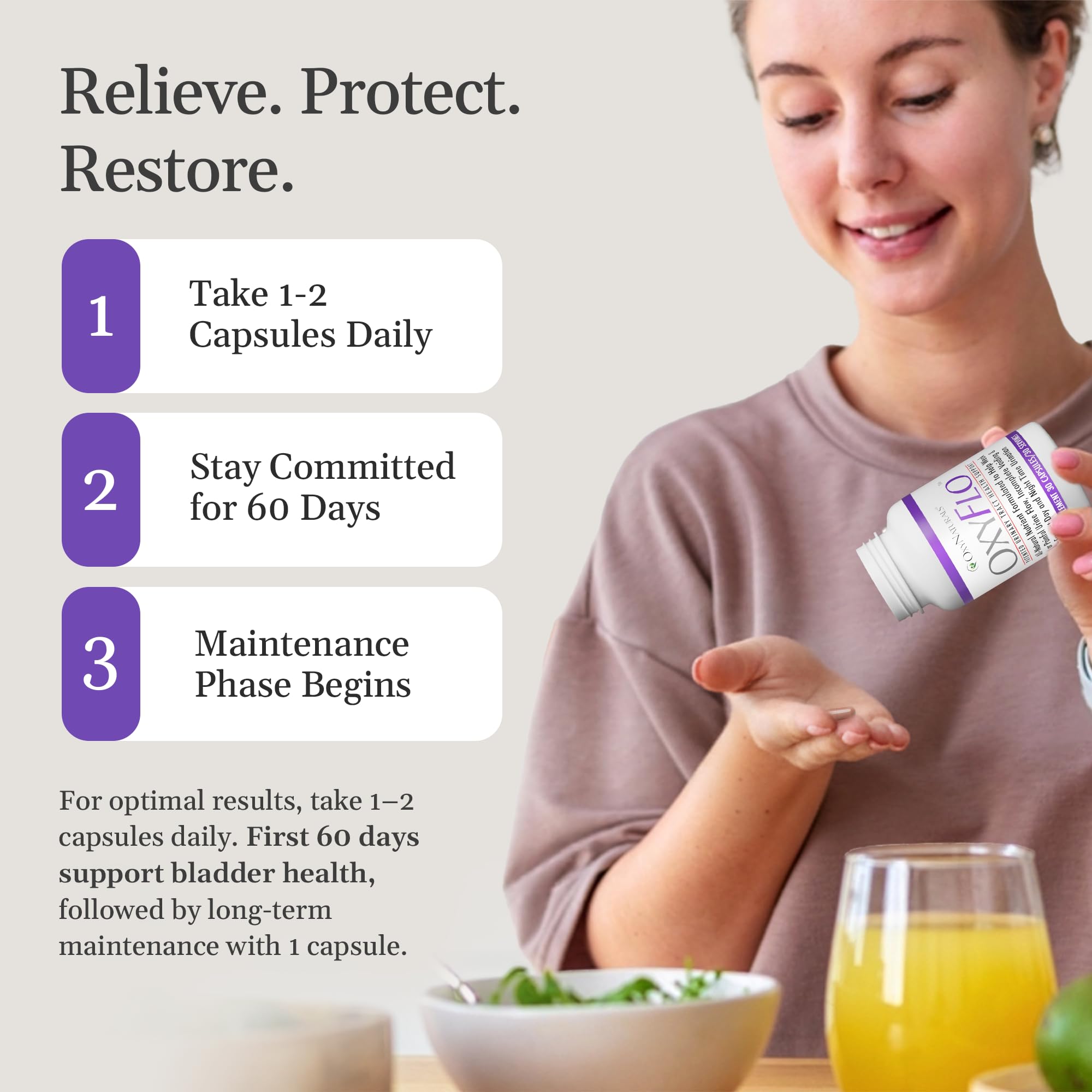 OxyNaturals Ingrédients sans OGM et sans gluten pour une prise naturelle.