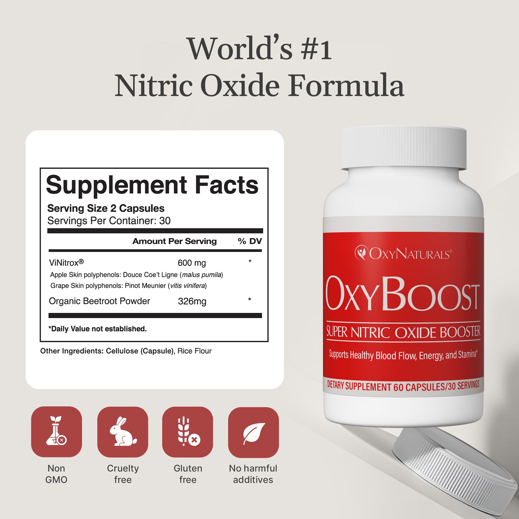 OxyBoost - etiquette: détail du Vinitrox pour clarté mentale.
