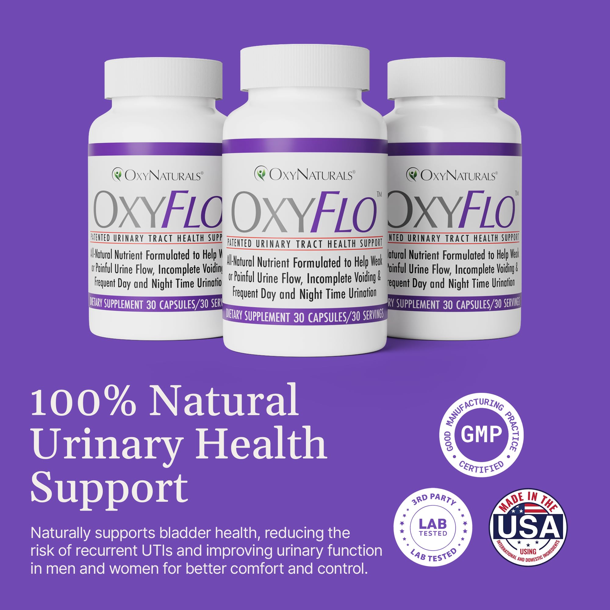 OxyNaturals OxyFlo boîte – 30 gélules faciles à prendre chaque jour.