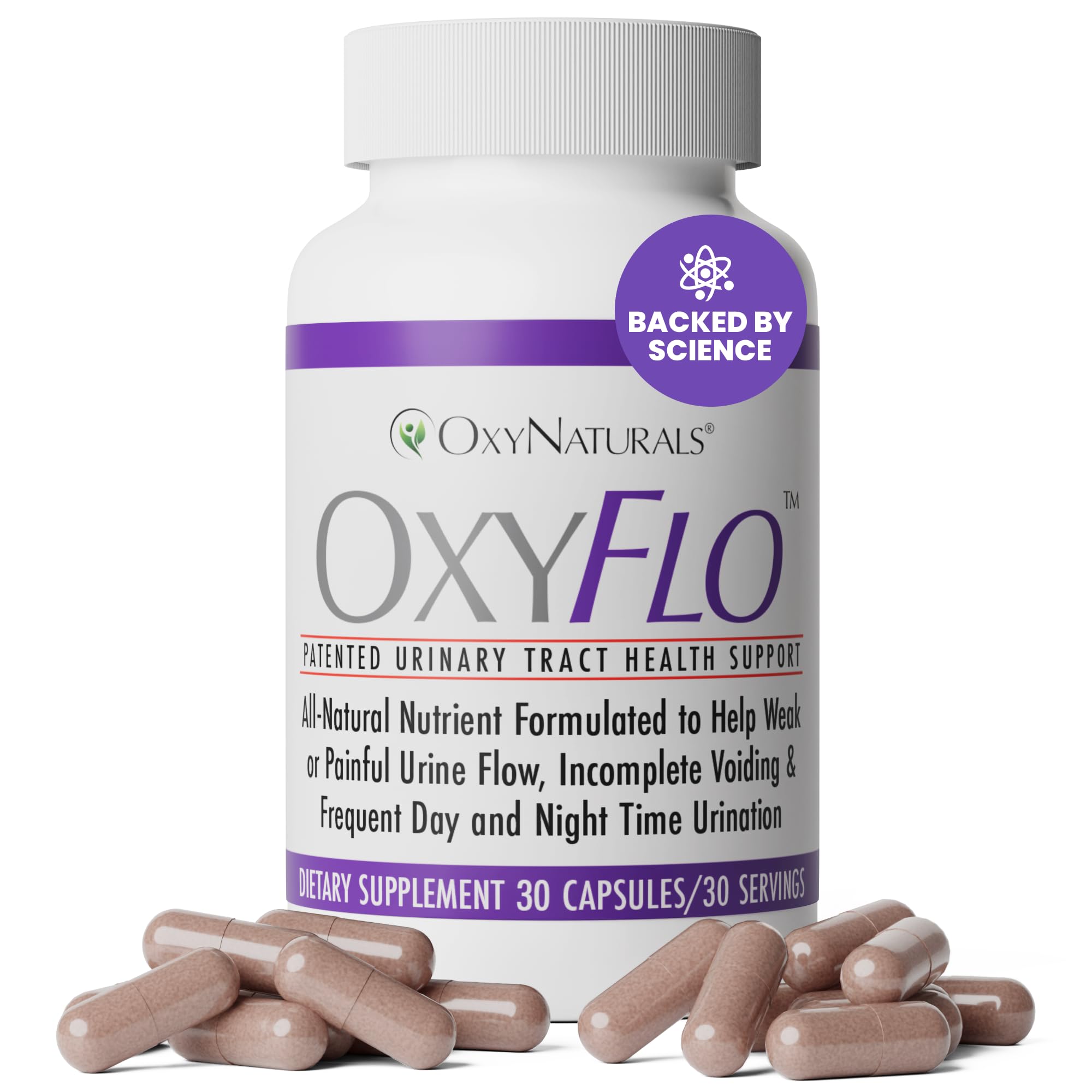 OxyNaturals OxyFlo flacon avec Flowens pour le confort urinaire au quotidien.