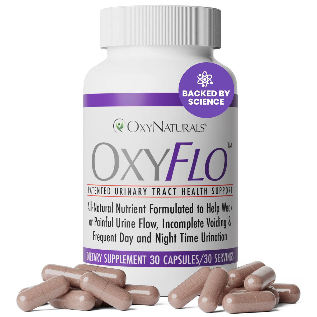OxyNaturals OxyFlo flacon avec Flowens pour le confort urinaire au quotidien.