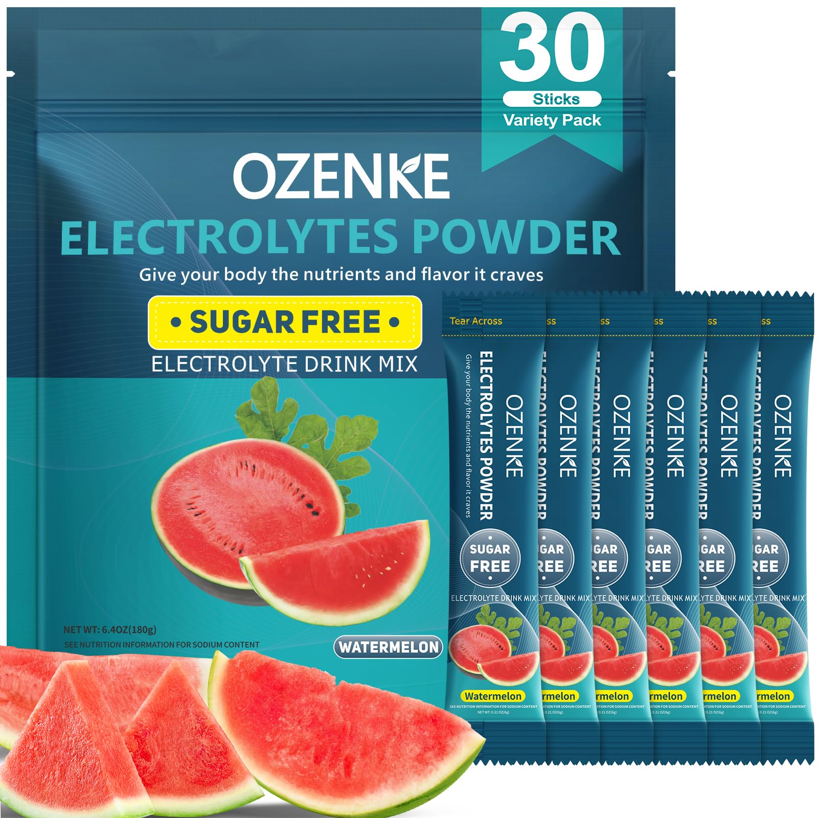 OZENKE sticks électrolyte pastèque pour hydratation rapide et calories zéro.