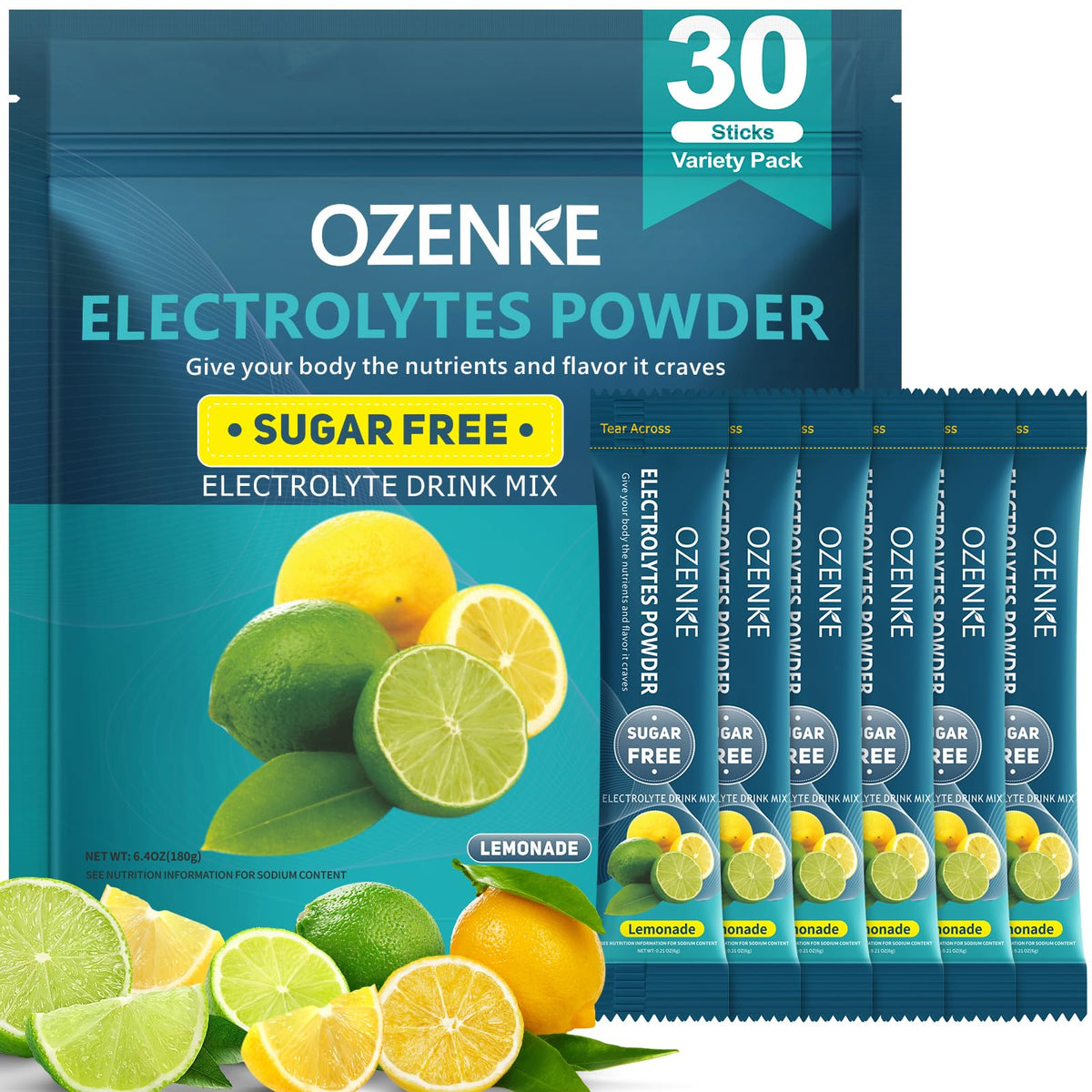 Sachet individuel OZENKE de poudre électrolytique pour hydratation rapide et sans sucre