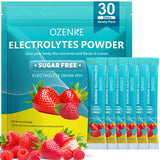 Sachets électrolytes OZENKE fraise-framboise pour hydratation rapide.