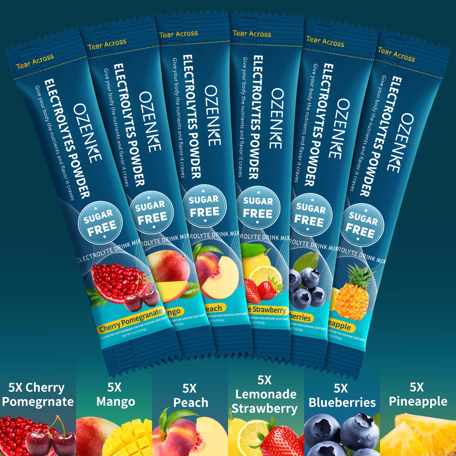 OZENKE sachets sans sucre pour une hydratation légère.