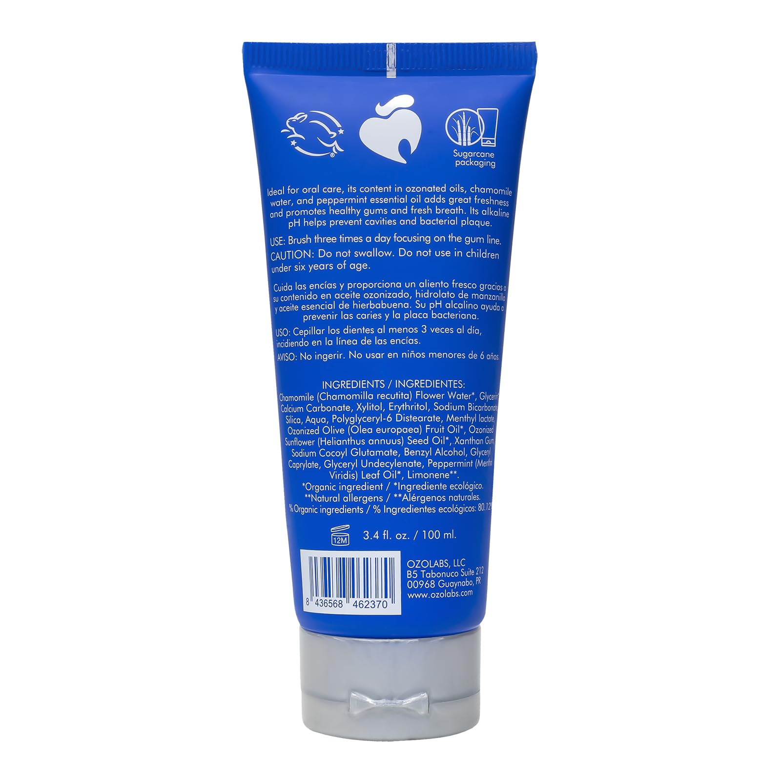 OZOLABS dentifrice olive ozonée ingrédients biologiques soutiennent une sensation fraîche durable.