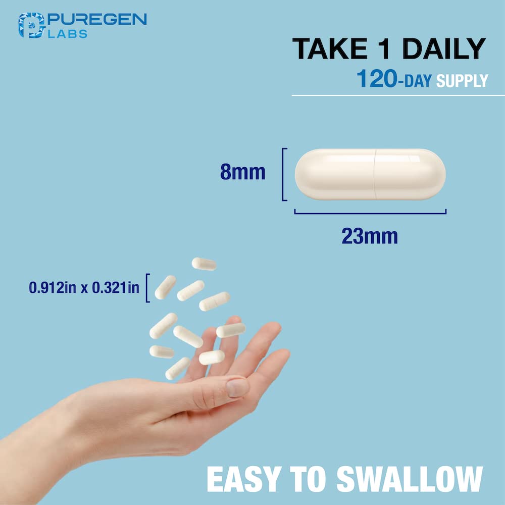 P Puregen Labs Magnesium Glycinate 500mg — capsules douces sans gluten et lactose.