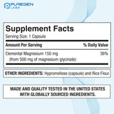 P Puregen Labs Magnesium Glycinate 500mg — capsules végétales faciles à avaler.