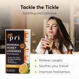 Boîte ouverte P.R.I Manuka Propolis citron, format pratique pour usage en déplacement.