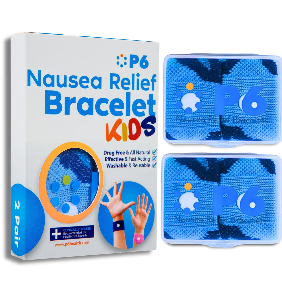 Bandes acupression P6 pour enfant bleu sur le poignet, usage voyage
