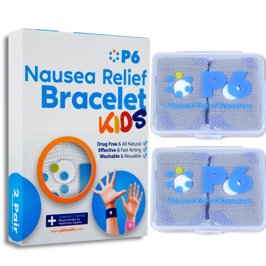 Bandes P6 anti-nausee pour enfants dans emballage, prête à l'emploi pour les trajets.