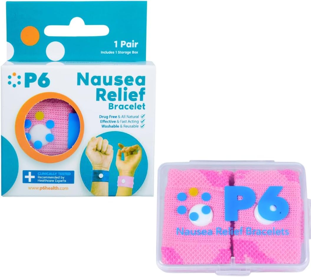 P6 Health Band sur le poignet démontrant l'acupression pour aider les nausées