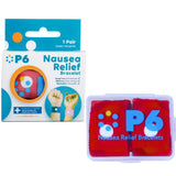 P6 Health Bandes-poignet-rouge vue face, pratique pour soulager les nausées lors des trajets.