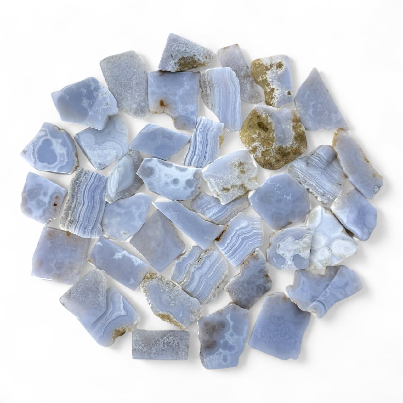 Pachamama Essentials – tranche polie d’agate bleue dentelle, sérénité et expression.