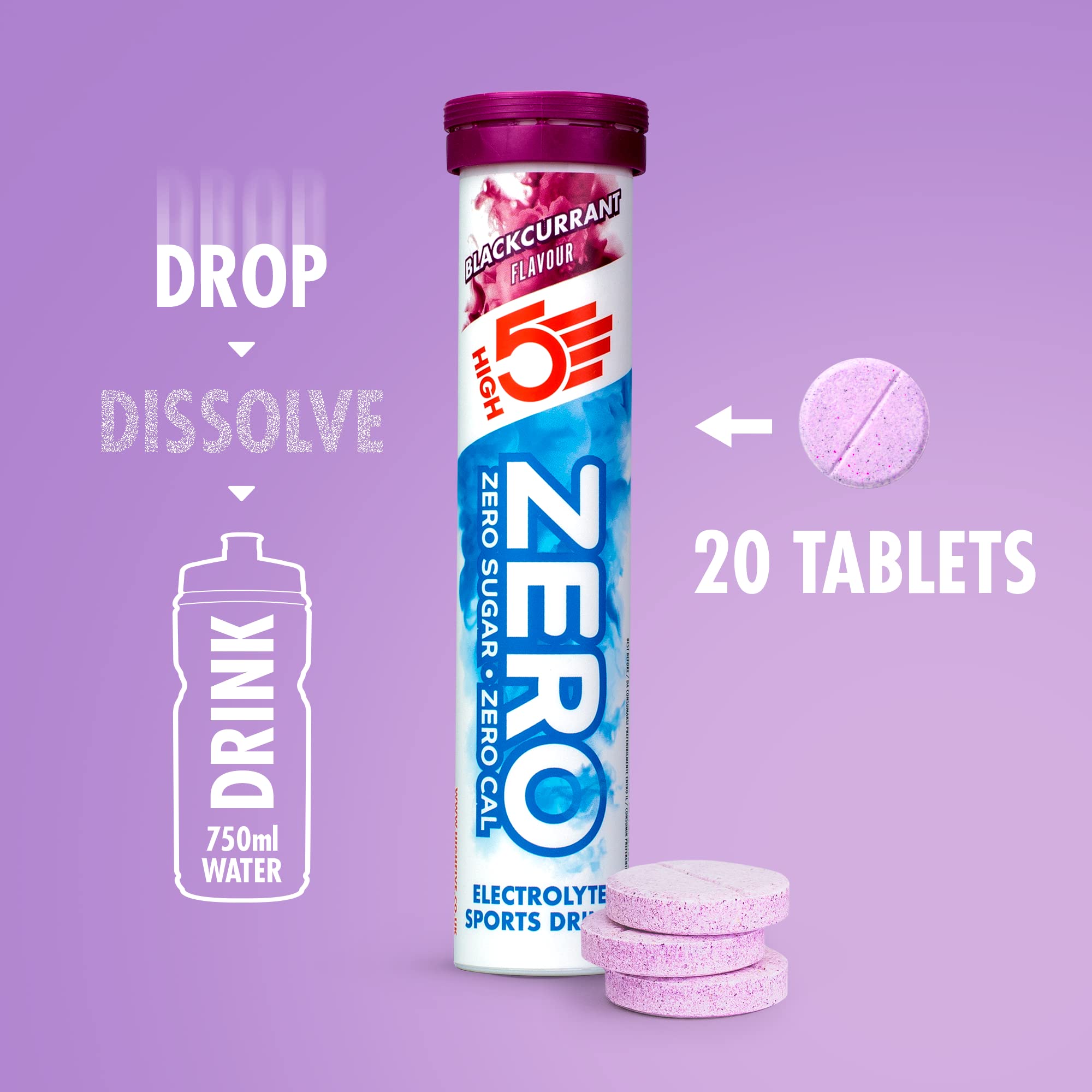 Pack de 20 tablettes HIGH5 Zero, pratique et facile à emporter.