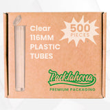 Packlahoma tubes transparents 116 mm avec bouchon pop-top, pour une identification rapide et une conservation sans humidité.