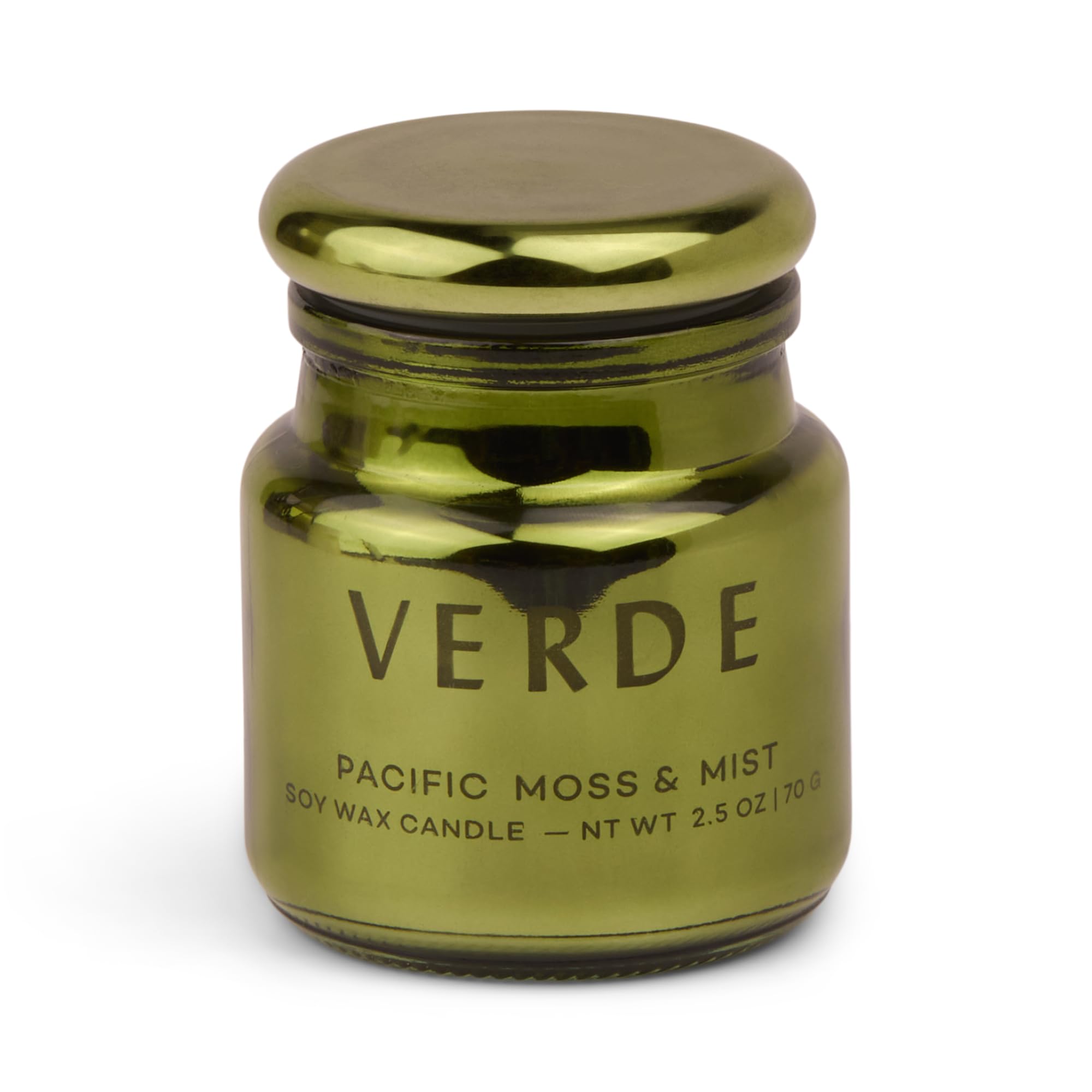 Bougie Paddywax Chroma en verre metallique avec couvercle, ambiance lumineuse et décor élégant.
