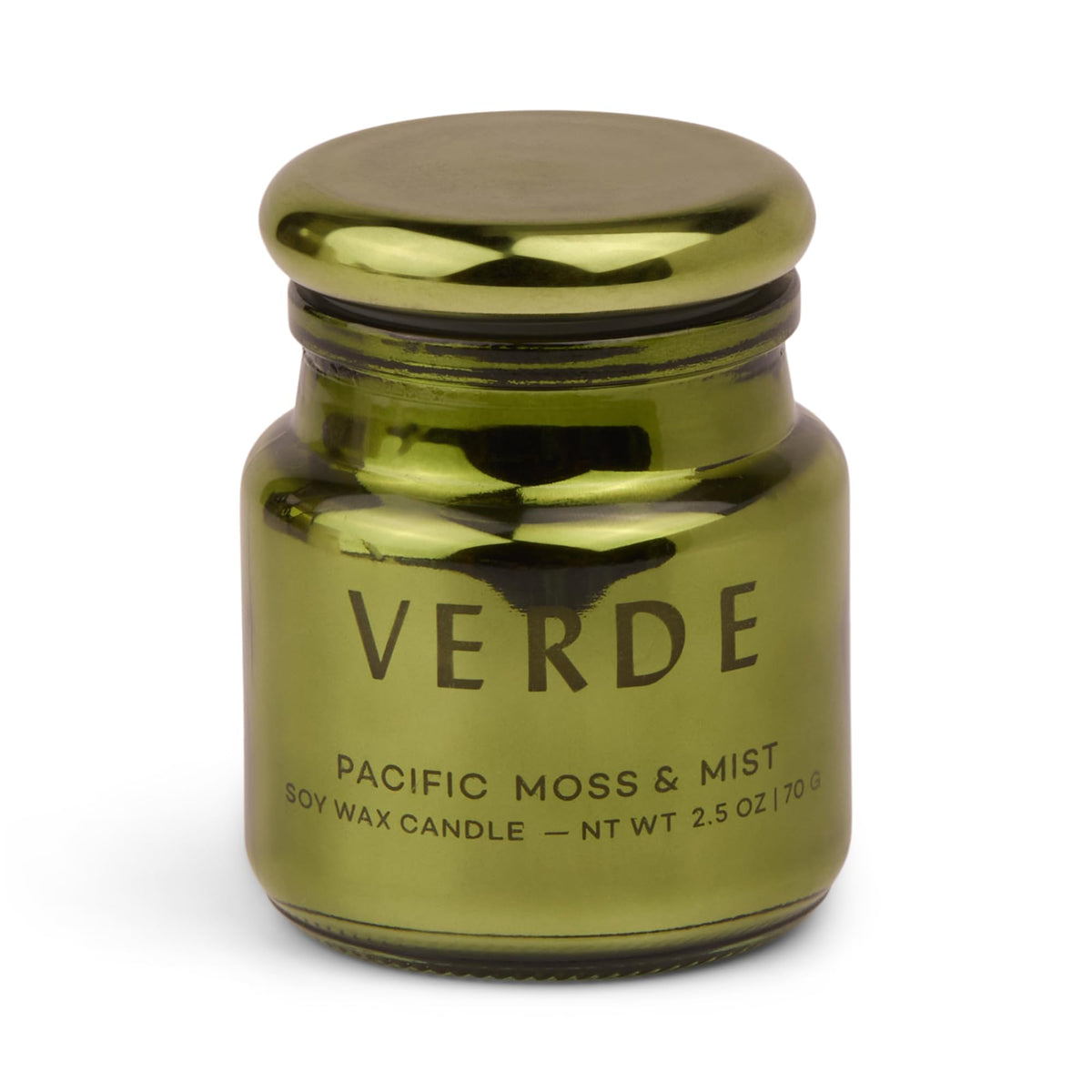Bougie Paddywax Chroma en verre metallique avec couvercle, ambiance lumineuse et décor élégant.