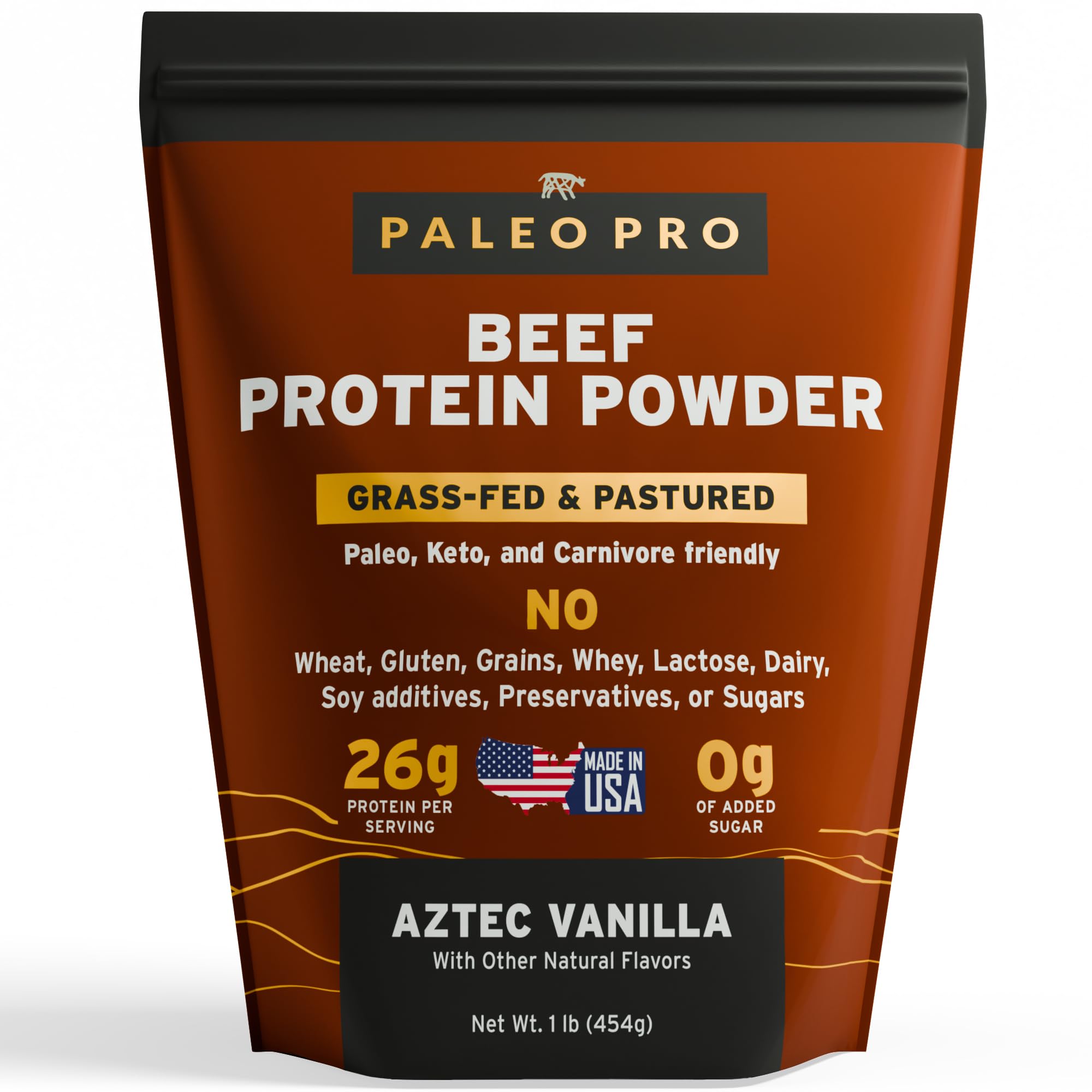 Paleo Pro protéine de boeuf en flacon vanille, mélange rapide.