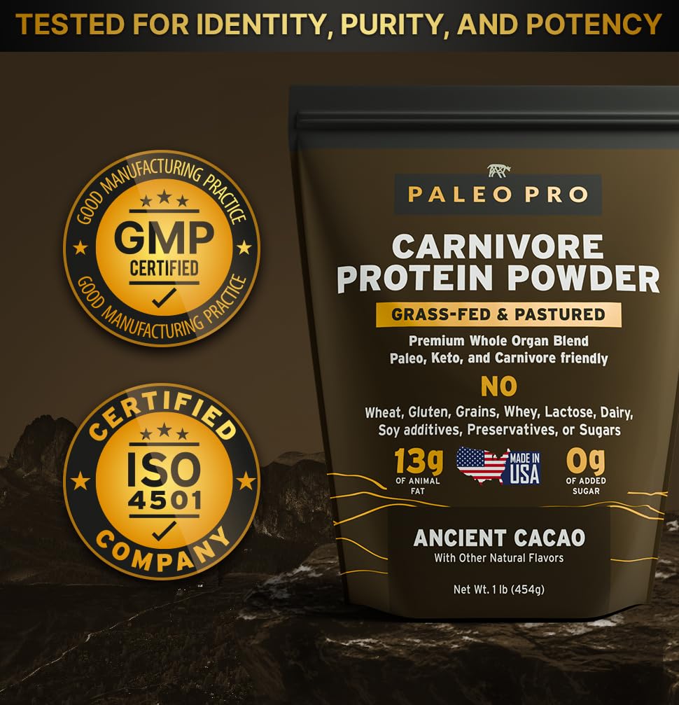 PaleoPro Carnivore Complete - sachet poudre cacao, mélange facile pour shake protéiné rapide.