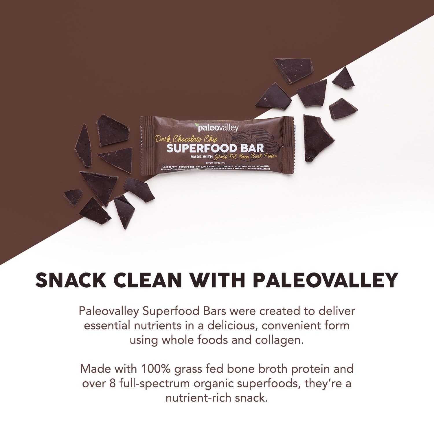 Ingrédients verts Paleovalley barres, superaliments dans chaque bouchée.