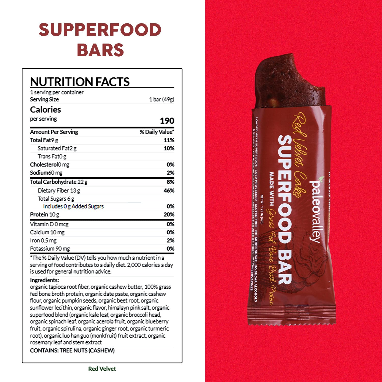 Texture onctueuse des barres Rouge Velours Paleovalley, parfaite pour un snack.