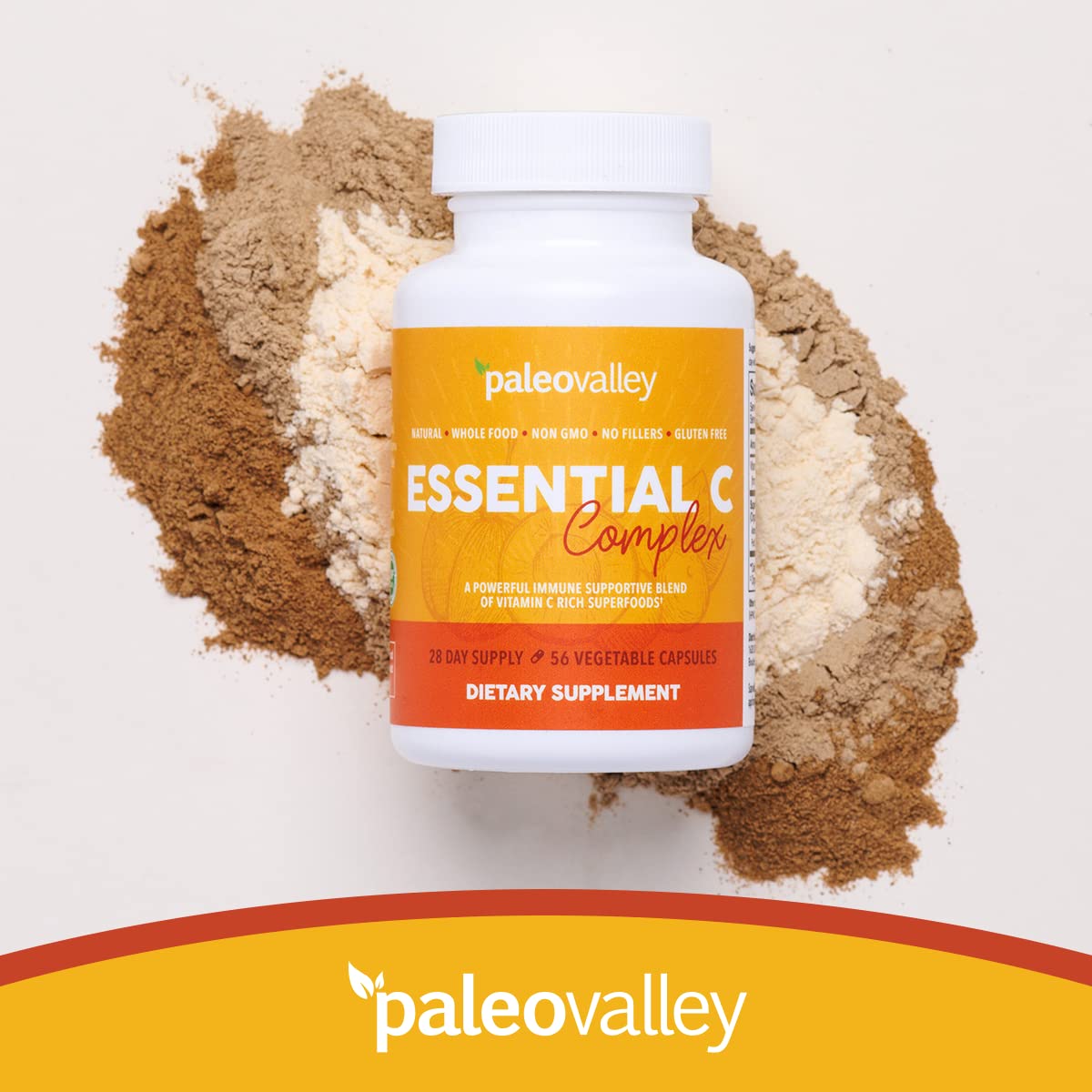 Ingrédients bio Paleovalley Essential C Complex – sans OGM et sans additifs.