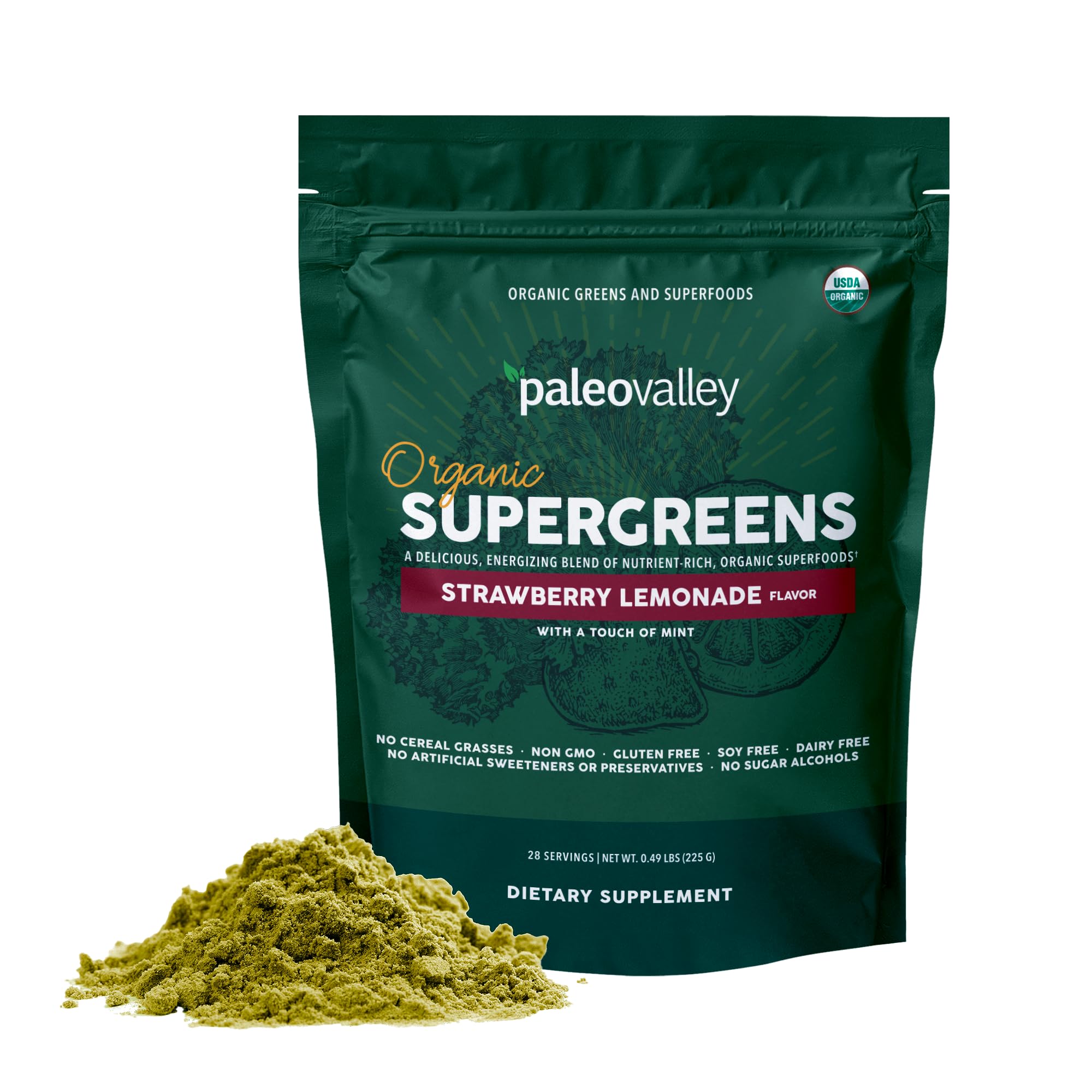 Paleovalley Organic Supergreens – bouteille prête à l'emploi pour énergie naturelle.