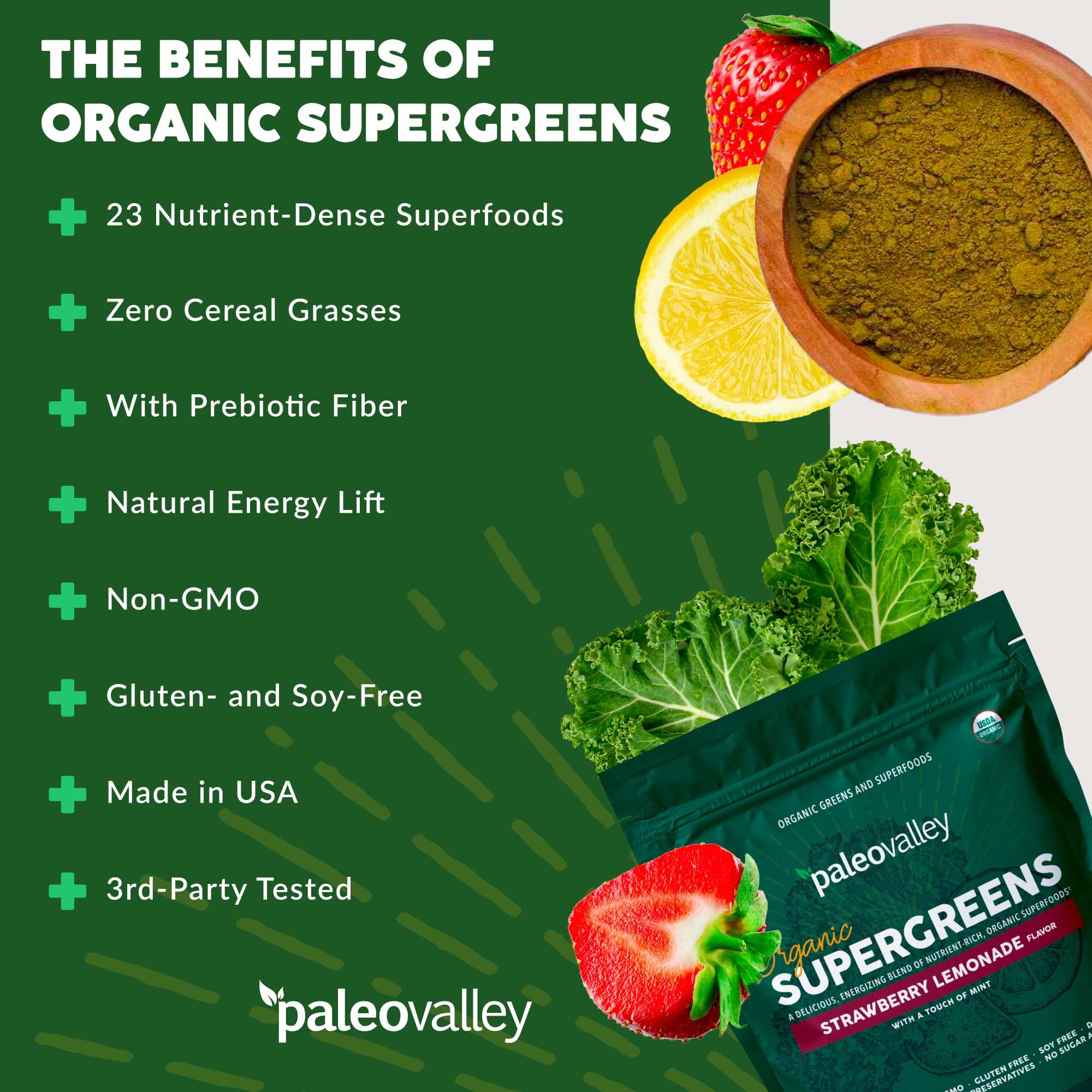 Paleovalley Supergreens – emballage pratique et recyclable pour votre routine.