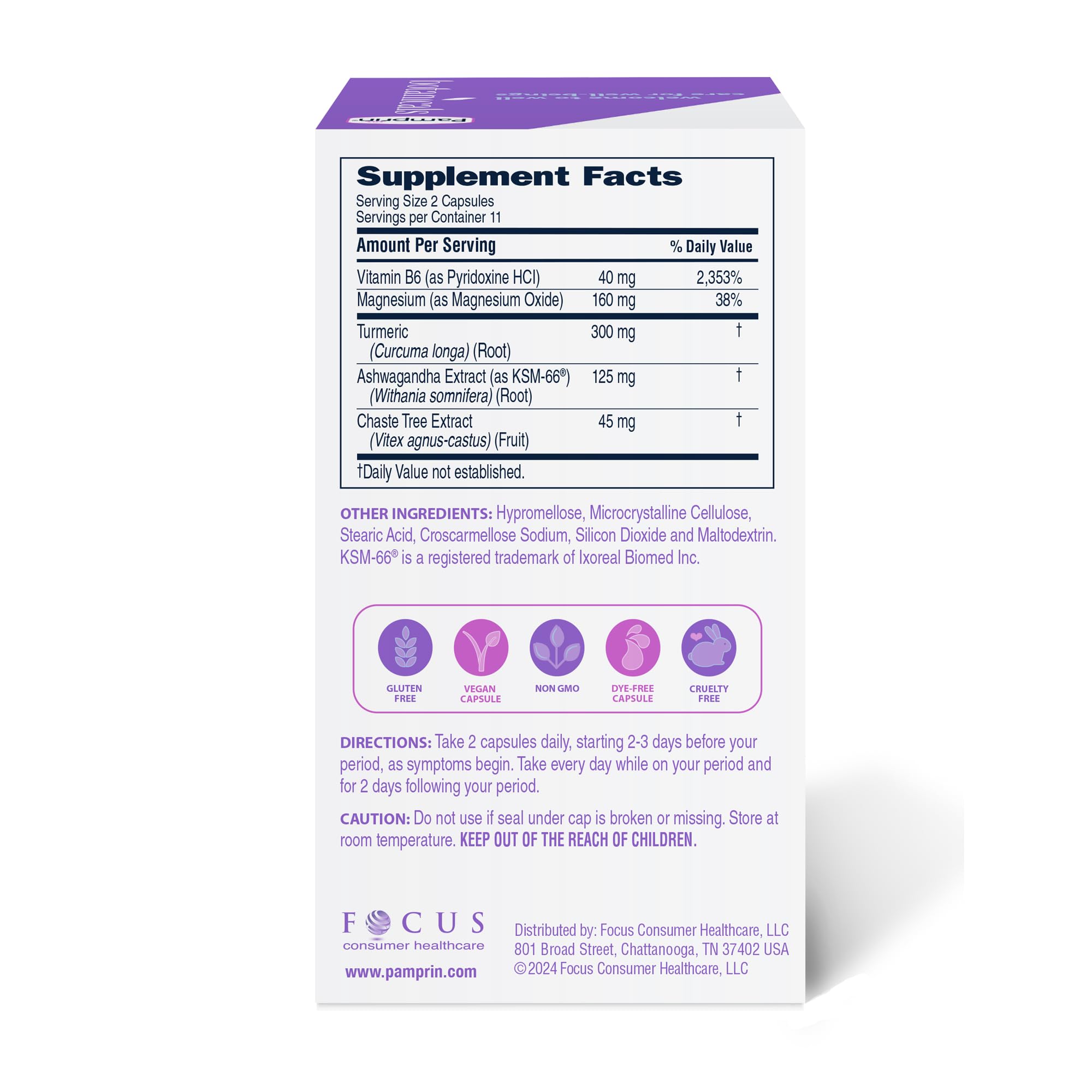 Pamprin Botanicals – capsules véganes et sans gluten pour une utilisation quotidienne.
