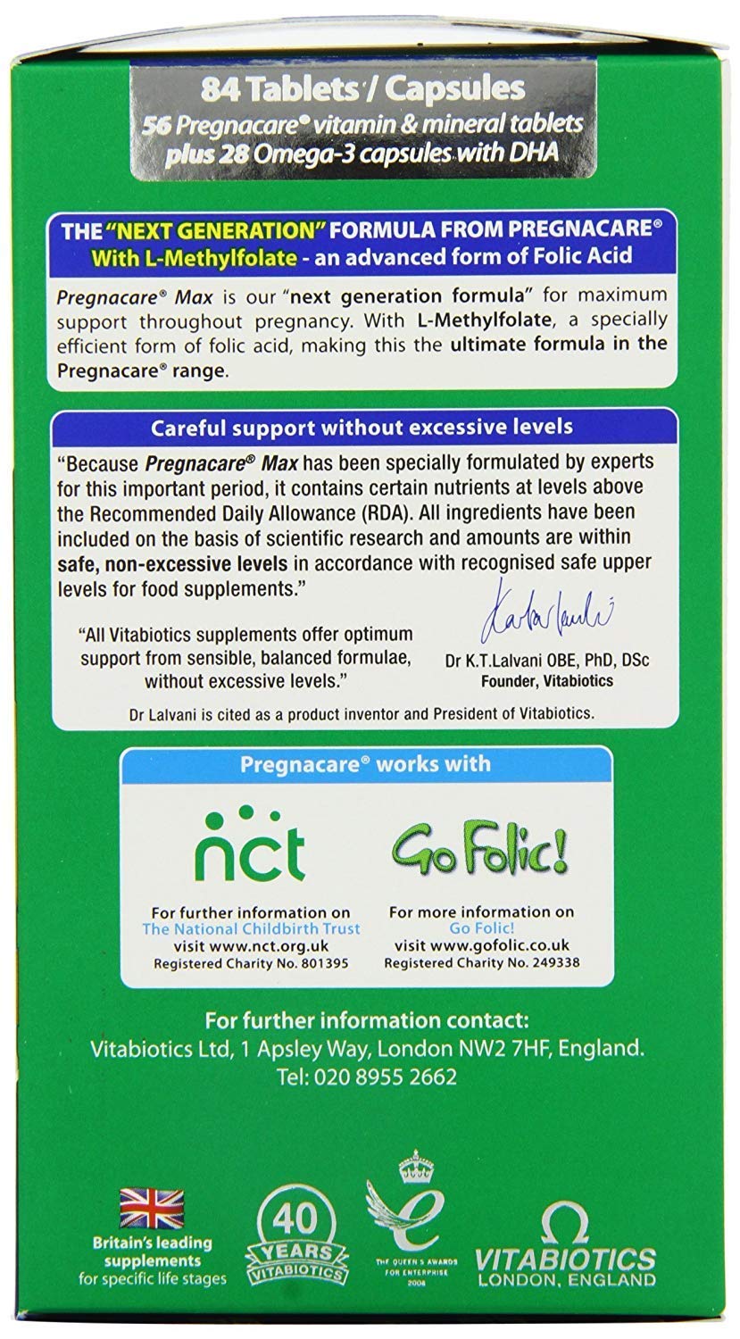 PANA Pregnacare Max, capsules et tablettes pour les besoins quotidiens.