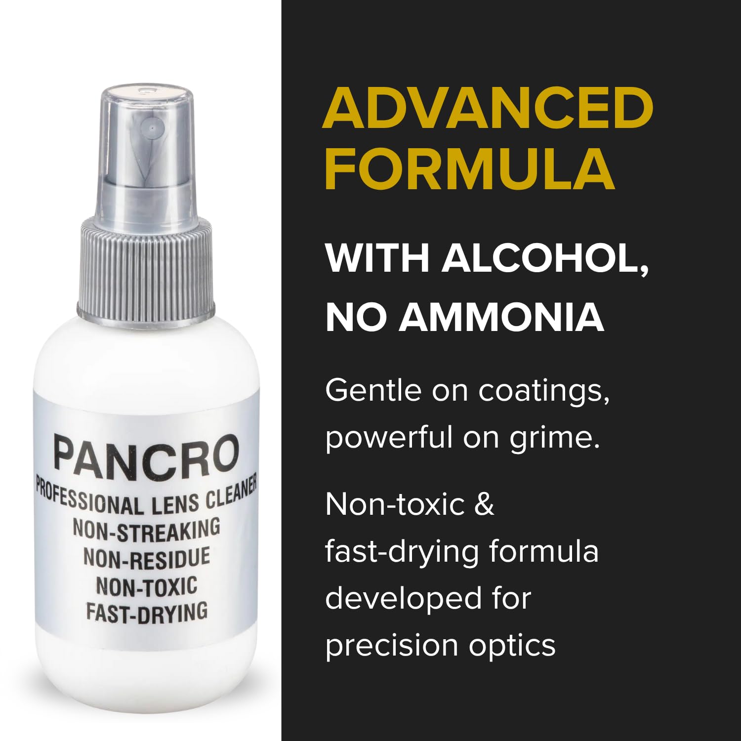 Pancro nettoyant lentilles sans ammoniac protégeant les revêtements.