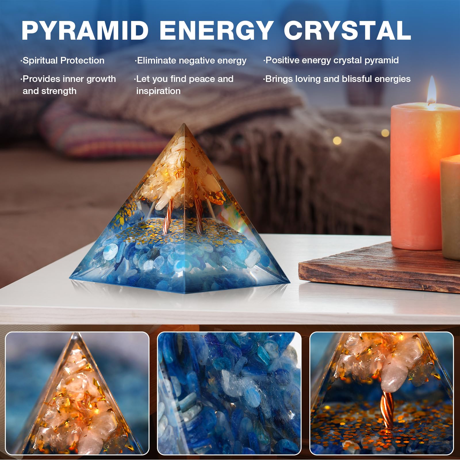 Pankósmios Pyramide avec feuille d’or, éclat artisanal et déco élégante.
