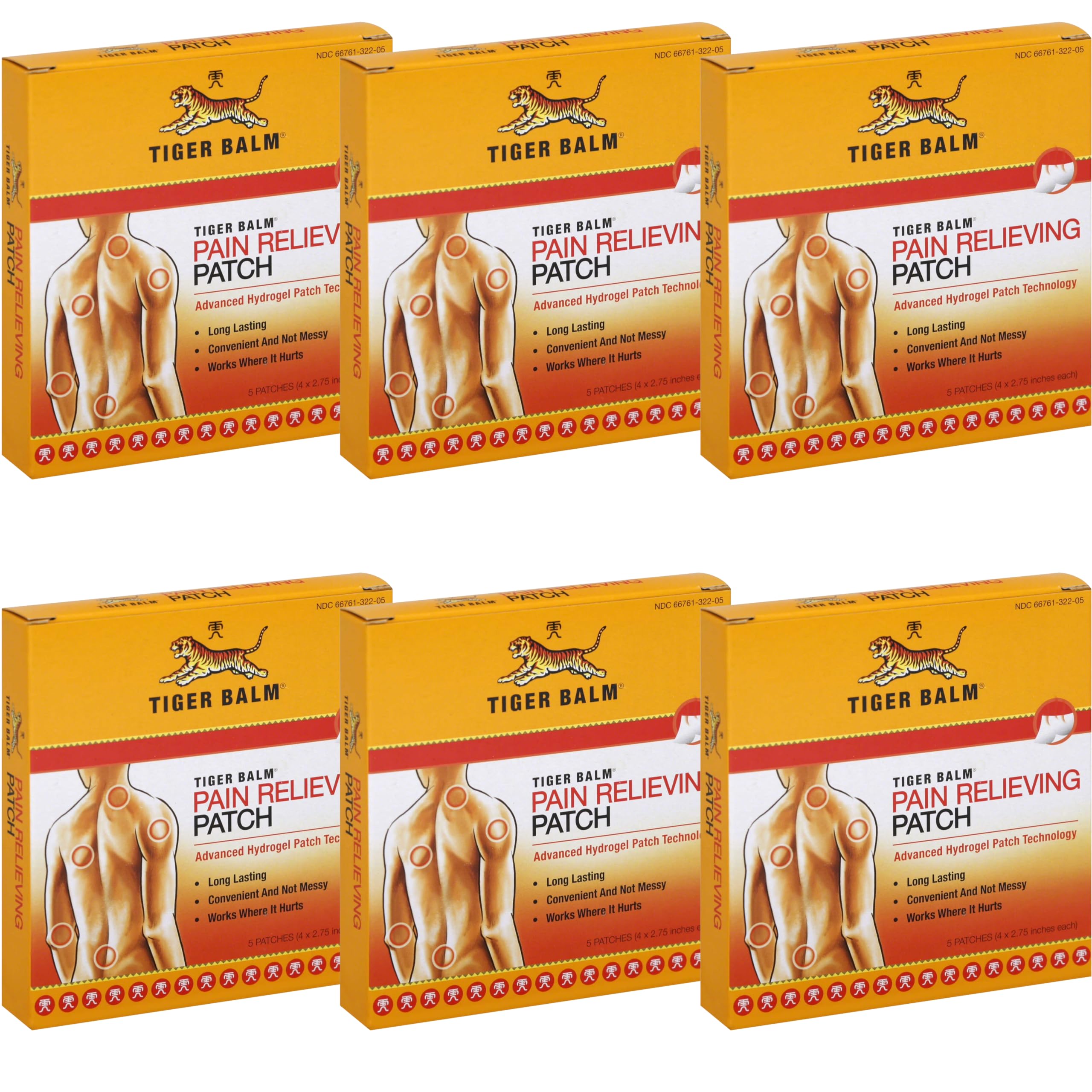 Pansement Tiger Balm appliqué sur épaule pour soulagement ciblé.