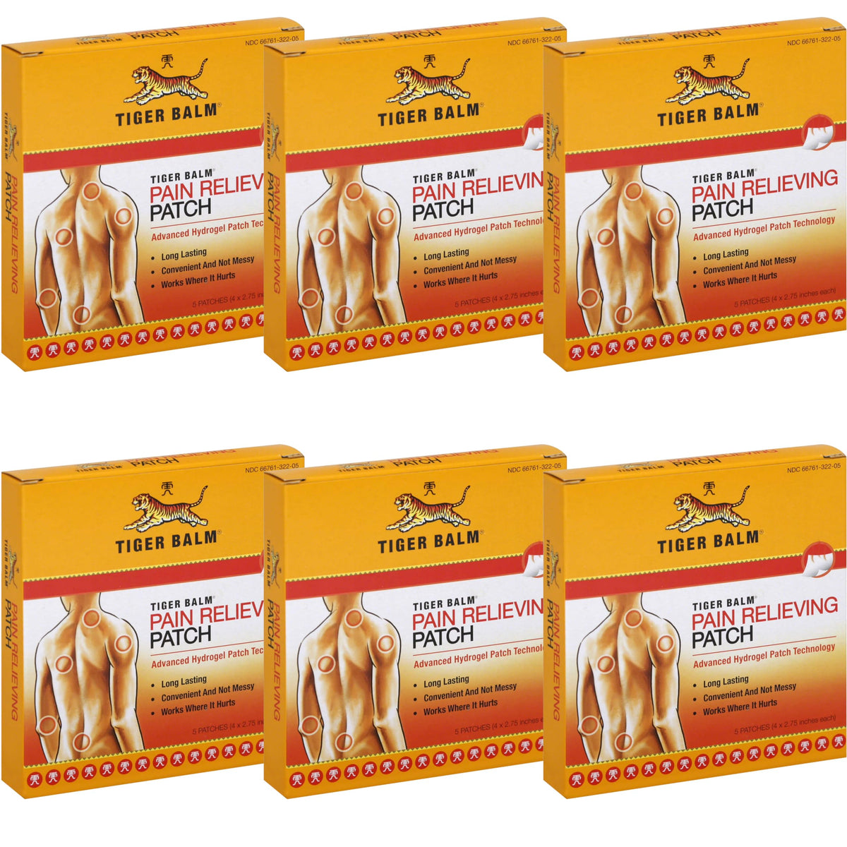 Pansement Tiger Balm appliqué sur épaule pour soulagement ciblé.