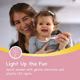 Papablic BabyHandy: lumière LED douce et vibrations pour capter l’attention.