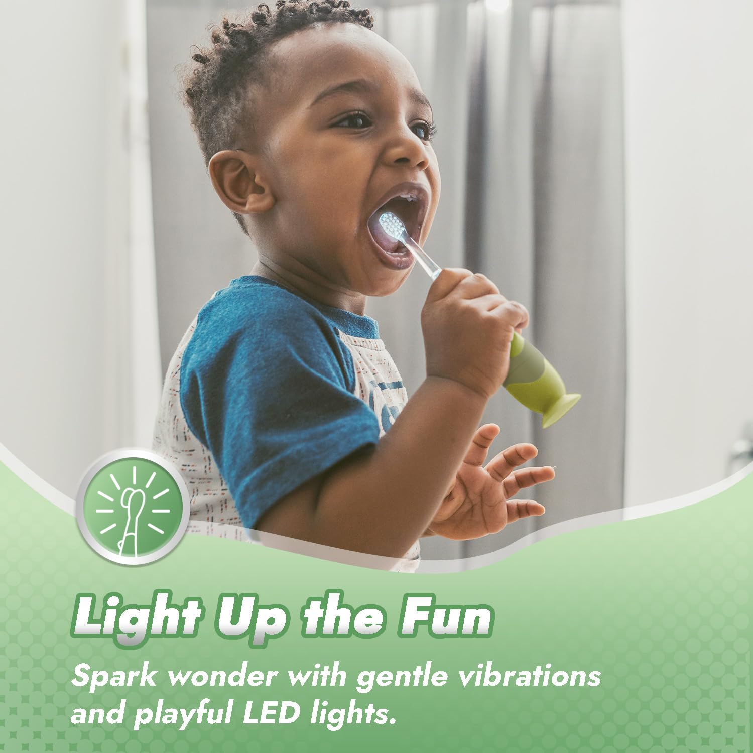 Papablic Max : bouton LED et minuterie lumineuse pour guider le brossage.