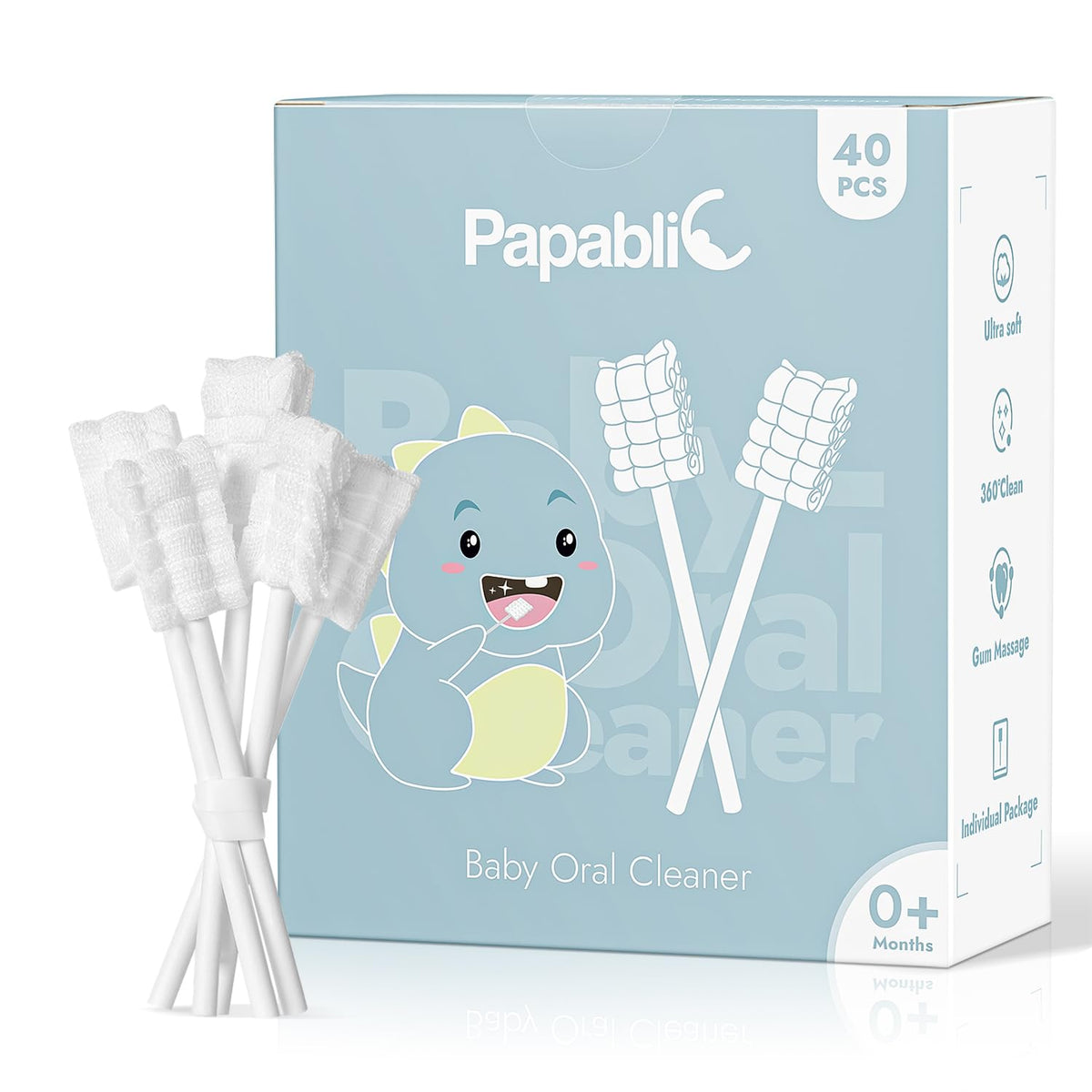 Papablic Nettoyeur langue bébé – emballage 40 pack pratique pour l'hygiène en déplacement.