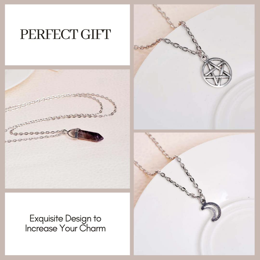 papasgix lune et étoiles collier pendentif hexagonal motif lunaire pour look mystique