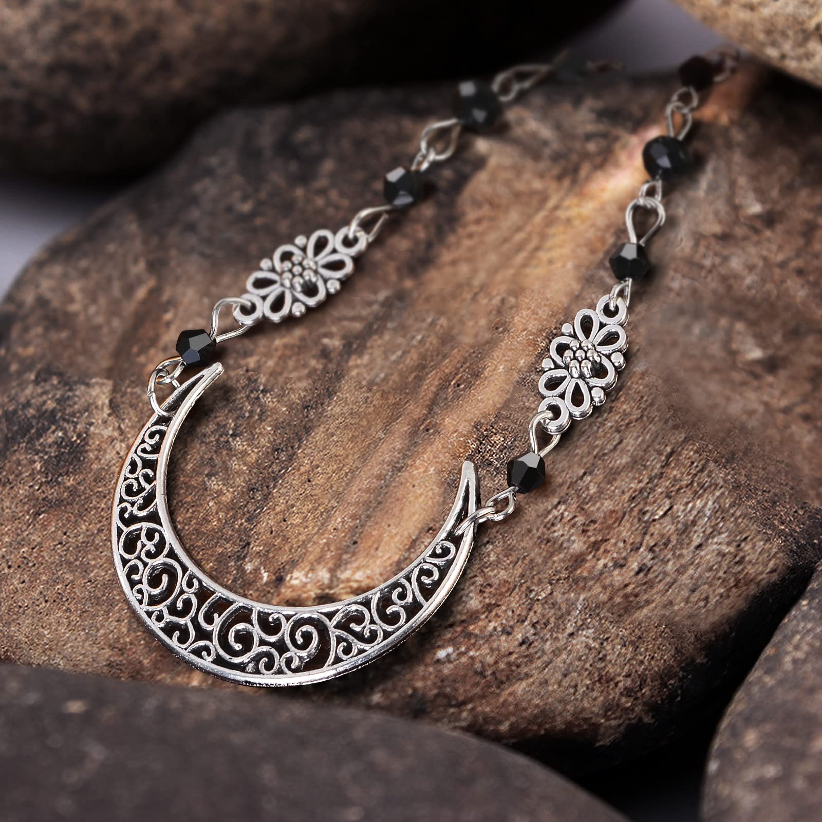 Papasgix pendentif lune et étoiles hexagonal, motif céleste et look unique.