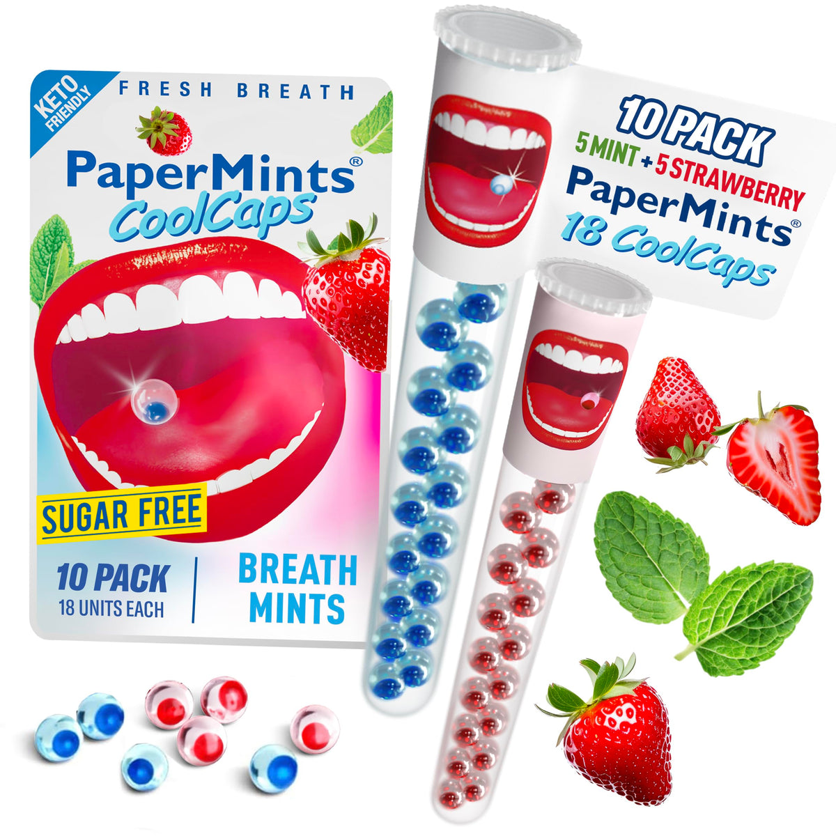 Papermints CoolCaps dans une boîte portable pour un rafraîchissement rapide.
