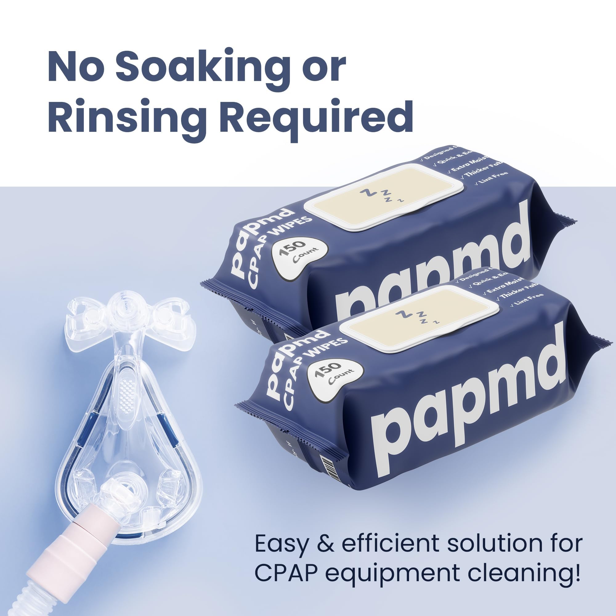 Lingettes PAPMD nettoyant CPAP sans rinçage, pratique en voyage.