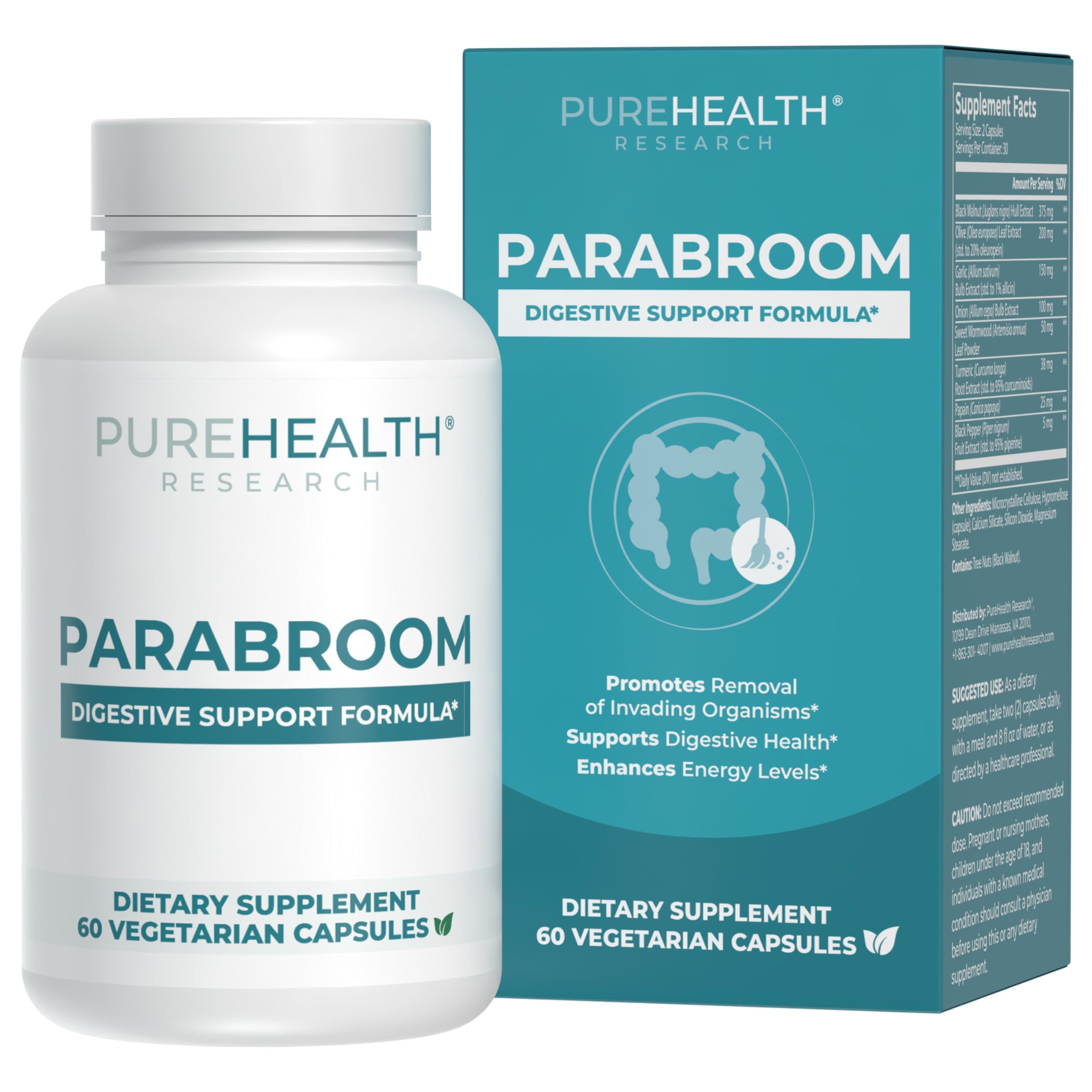 Parabroom PureHealth Research – bouteille visible, soutien digestif potentiel.