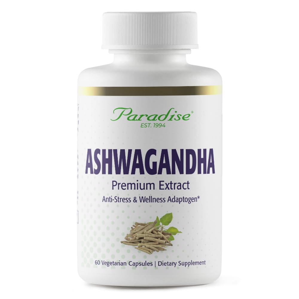 Paradise Herbs Ashwagandha – bouteille, soutien énergie durable et équilibre quotidien.