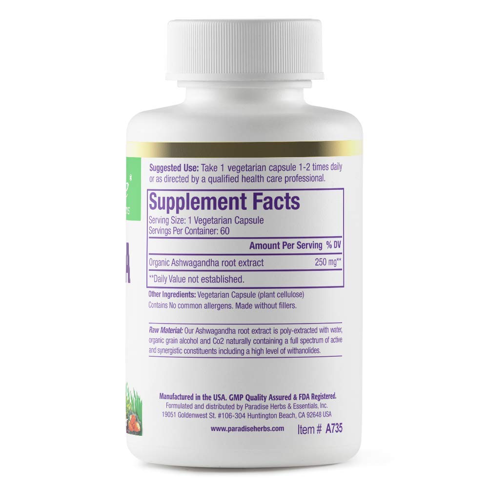 Paradise Herbs Ashwagandha – gelules, formulation purifiée pour absorption optimale et bien-être.