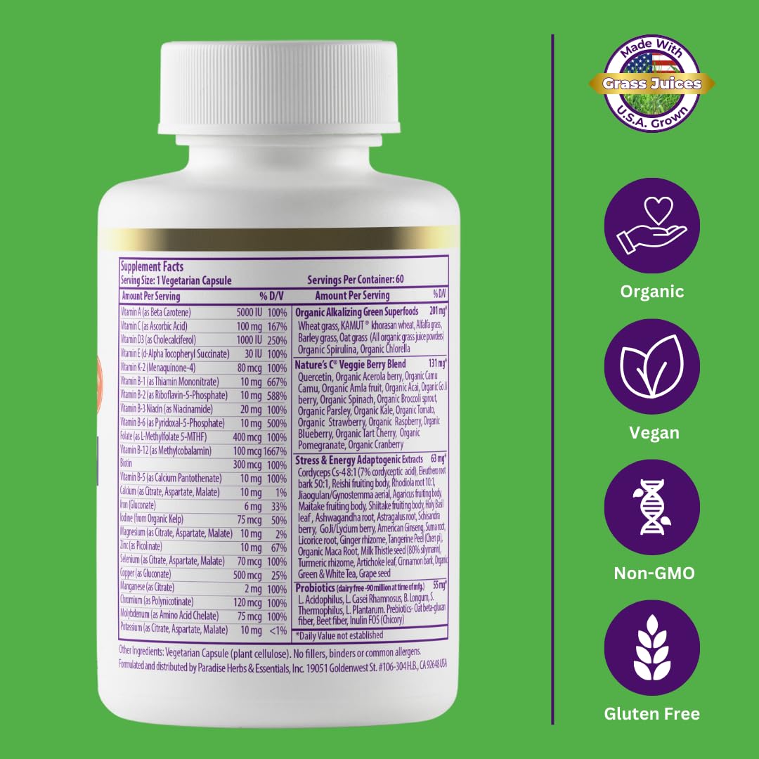 Paradise Herbs Earth's Blend: ORAC Energy Greens et spiruline pour l'antioxydant.