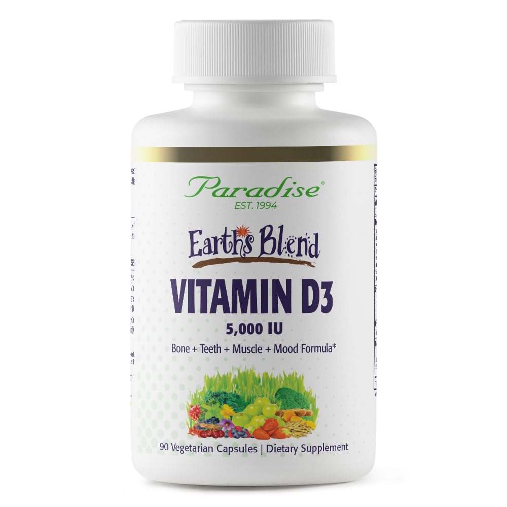 Bouteille Paradise Herbs Earth's Blend Vitamin D3, soutien potentiel de la santé osseuse et absorption du calcium.