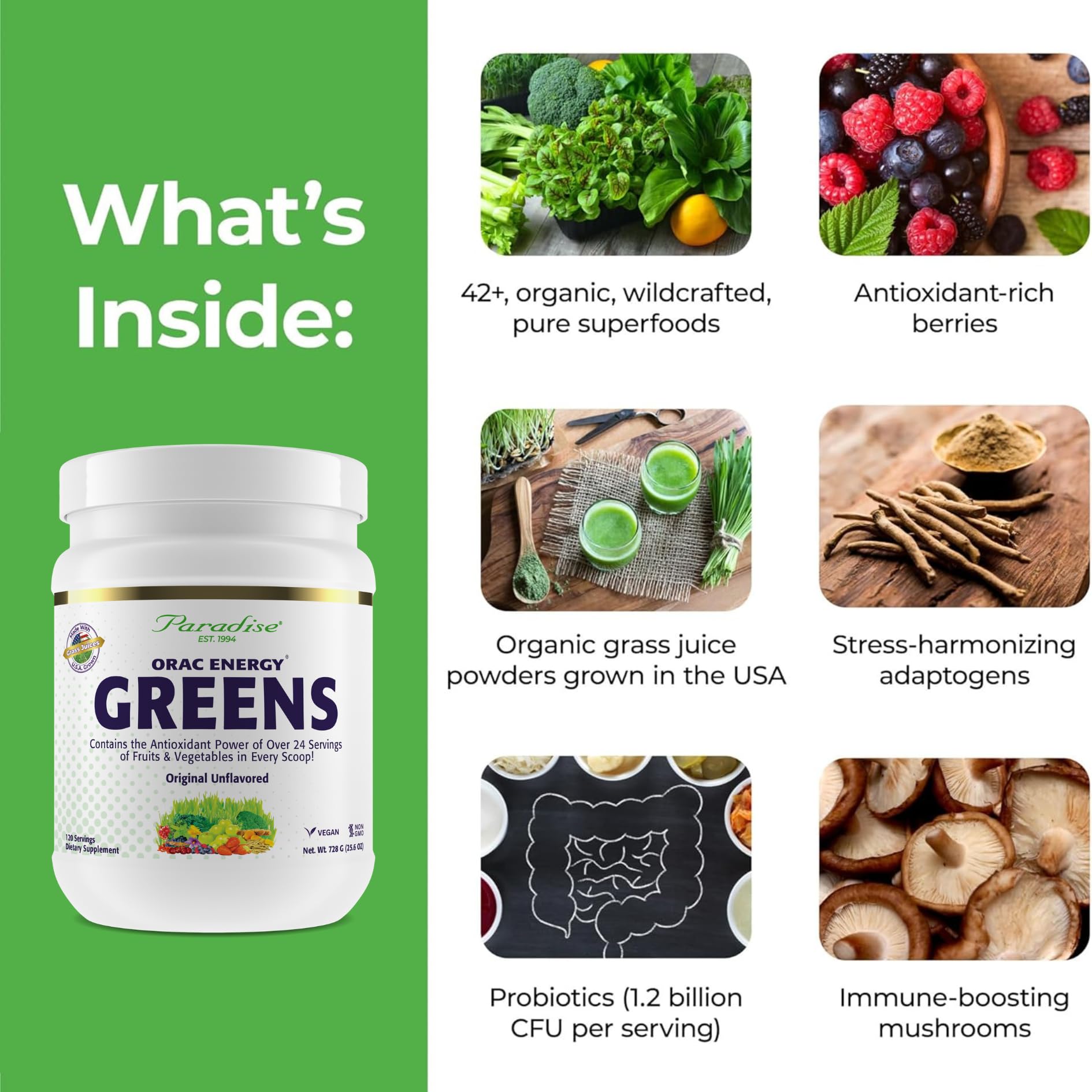 Paradise Herbs ORAC Energy Greens – smoothie vert, énergie et vitalité potentielles