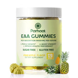 Parhaat EAA Gummies: bouteille ouverte, énergie durable et pratique.